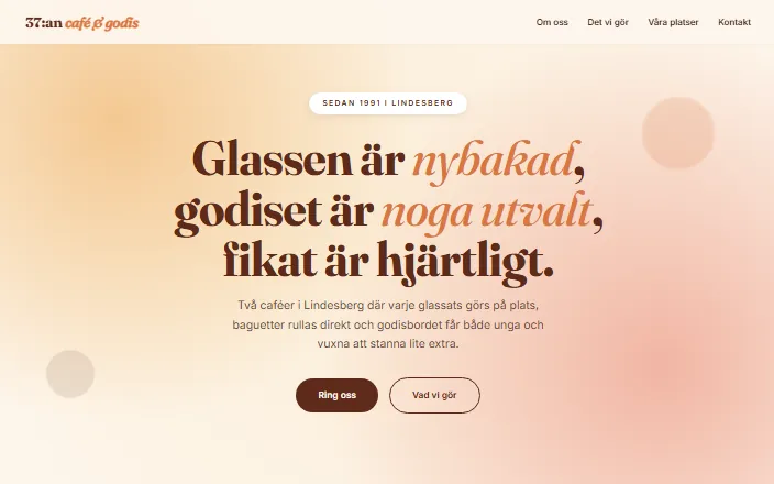 Skärmdump av 37:an Café & Godisbutiks hemsida