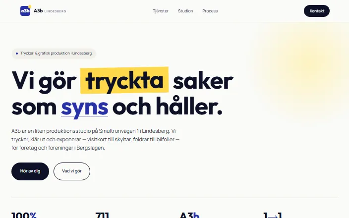 Skärmdump av A3b i Lindesbergs hemsida