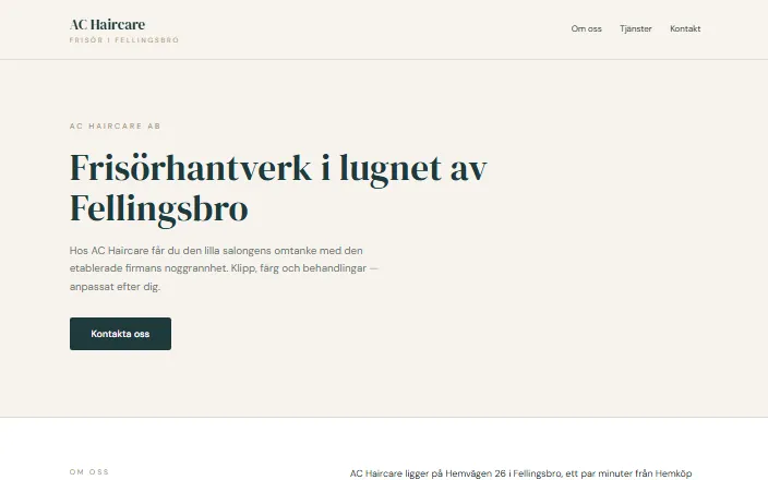 Skärmdump av AC Haircare ABs hemsida