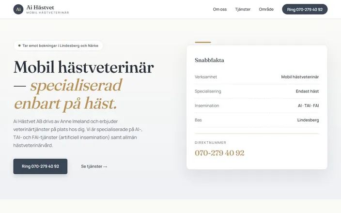 Skärmdump av Ai Hästvets hemsida