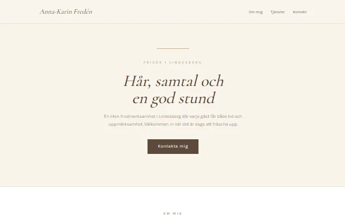 Skärmdump av Anna-Karin Fredéns hemsida