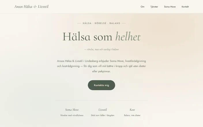 Skärmdump av Ansos Hälsa & Livsstils hemsida