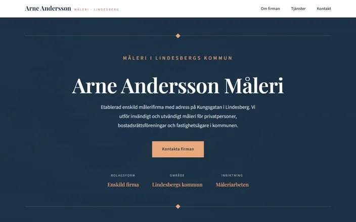 Skärmdump av Arne Andersson Måleris hemsida