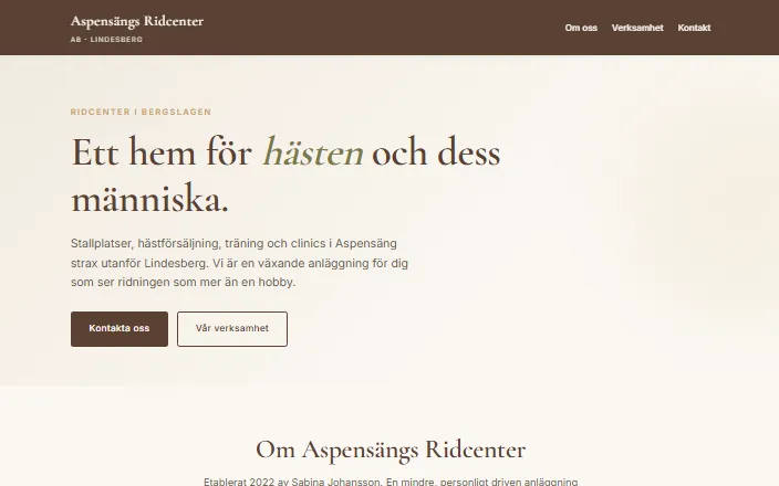 Skärmdump av Aspensängs Ridcenter ABs hemsida