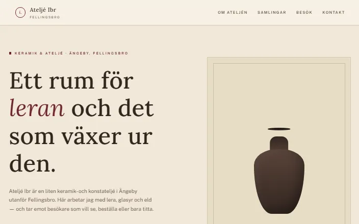 Skärmdump av Ateljé Ibrs hemsida