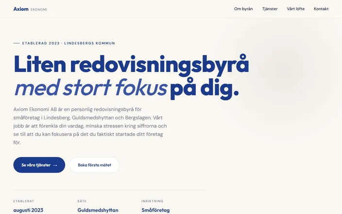 Skärmdump av Axiom Ekonomi ABs hemsida