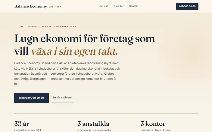 Skärmdump av Balance Economy Scandinavia ABs hemsida