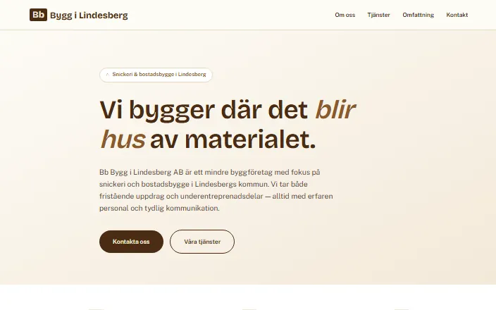 Skärmdump av Bb Bygg i Lindesberg ABs hemsida