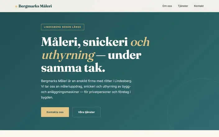 Skärmdump av Bergmarks Måleris hemsida