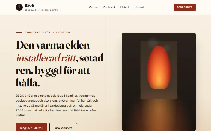 Skärmdump av BEOKs hemsida