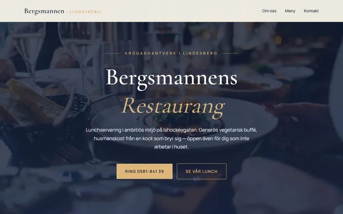 Skärmdump av Bergsmannens Restaurangs hemsida