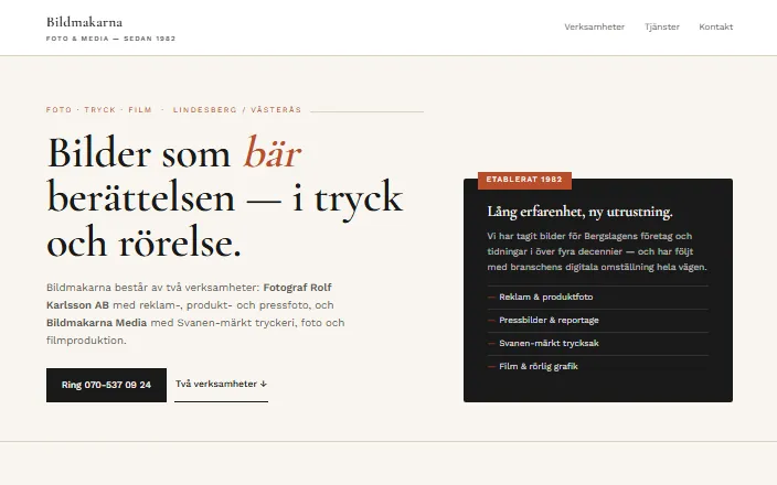 Skärmdump av Bildmakarnas hemsida