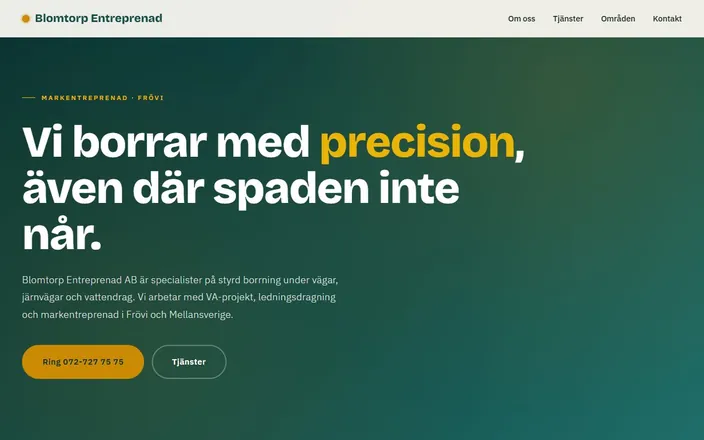 Skärmdump av Blomtorp Entreprenad ABs hemsida
