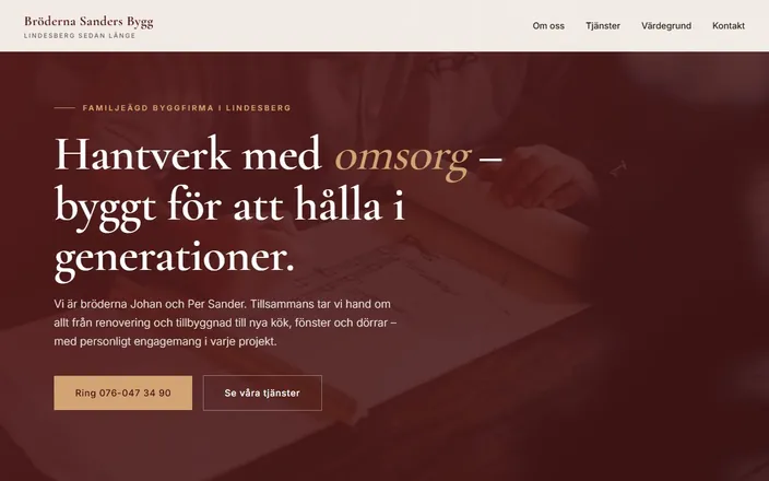 Skärmdump av Bröderna Sanders Bygg ABs hemsida