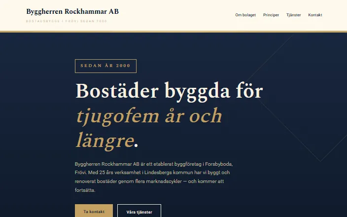 Skärmdump av Byggherren Rockhammar ABs hemsida