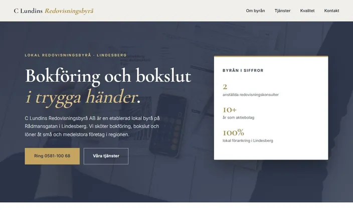 Skärmdump av C Lundins Redovisningsbyrå ABs hemsida
