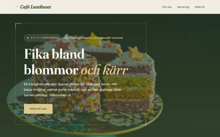Skärmdump av Café Lusthusets hemsida