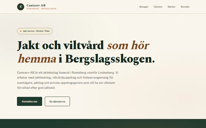 Skärmdump av Canicerv ABs hemsida