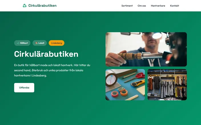 Skärmdump av Cirkulärabutikens hemsida