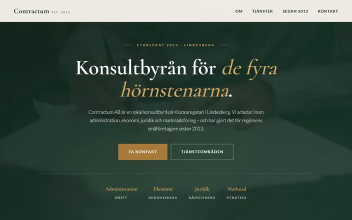 Skärmdump av Contractum ABs hemsida