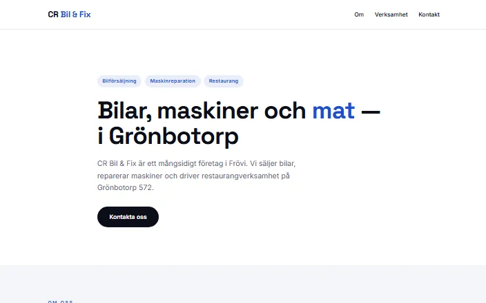Skärmdump av CR Bil & Fixs hemsida
