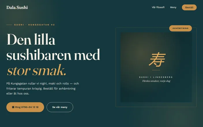 Skärmdump av Dala Sushis hemsida