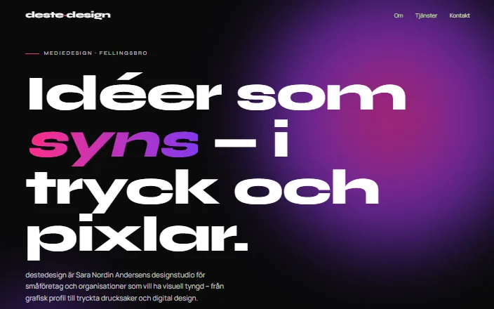 Skärmdump av destedesigns hemsida