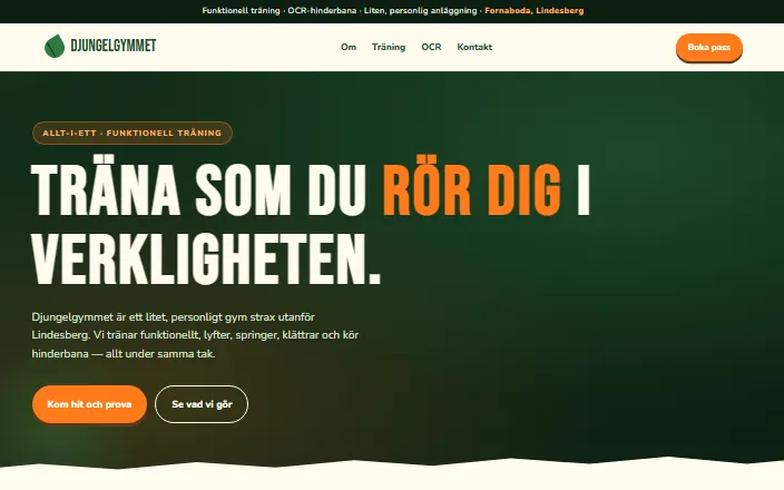 Skärmdump av Djungelgymmets hemsida