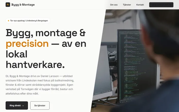 Skärmdump av DL Bygg & Montages hemsida
