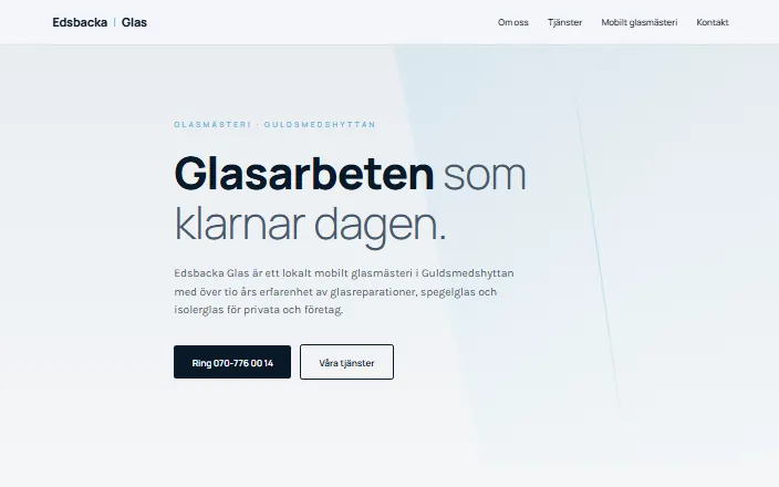 Skärmdump av Edsbacka Glas ABs hemsida