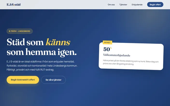 Skärmdump av E.J:S-städs hemsida