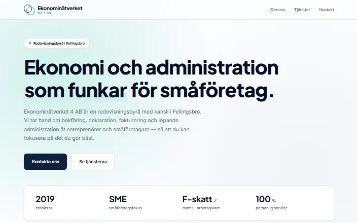 Skärmdump av Ekonominätverket 4 ABs hemsida