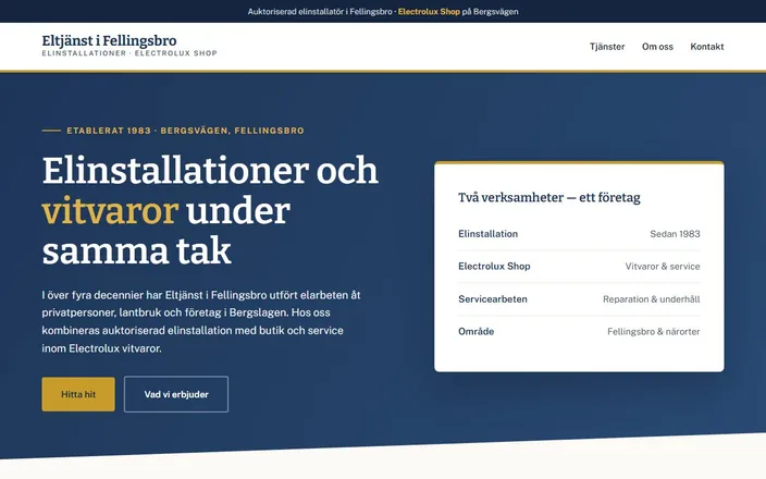 Skärmdump av Eltjänst i Fellingsbros hemsida