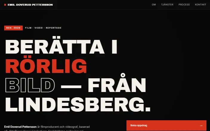 Skärmdump av Emil Doverud Petterssons hemsida