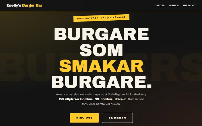 Skärmdump av Enelly's Burger Bars hemsida