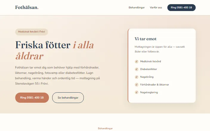 Skärmdump av Fothälsans hemsida
