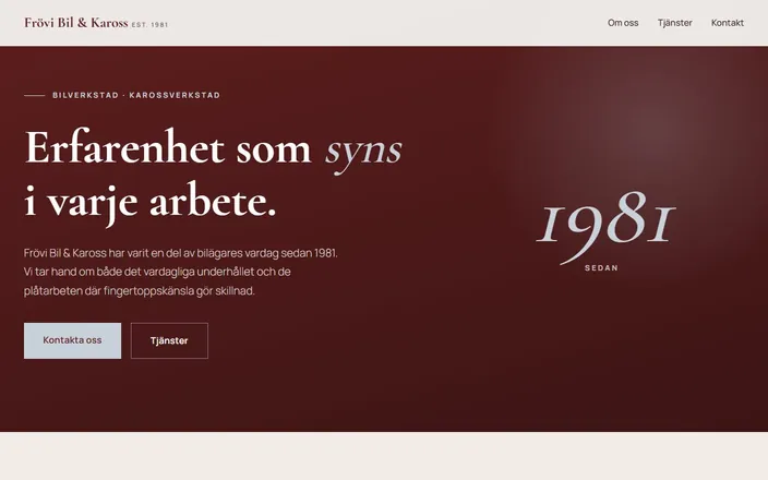 Skärmdump av Frövi Bil & Kaross HBs hemsida