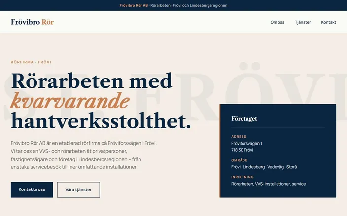 Skärmdump av Frövibro Rör ABs hemsida
