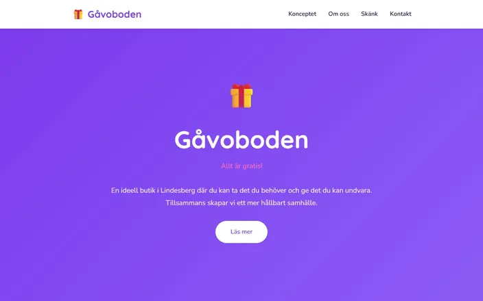 Skärmdump av Gåvobodens hemsida