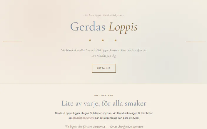 Skärmdump av Gerdas Loppiss hemsida