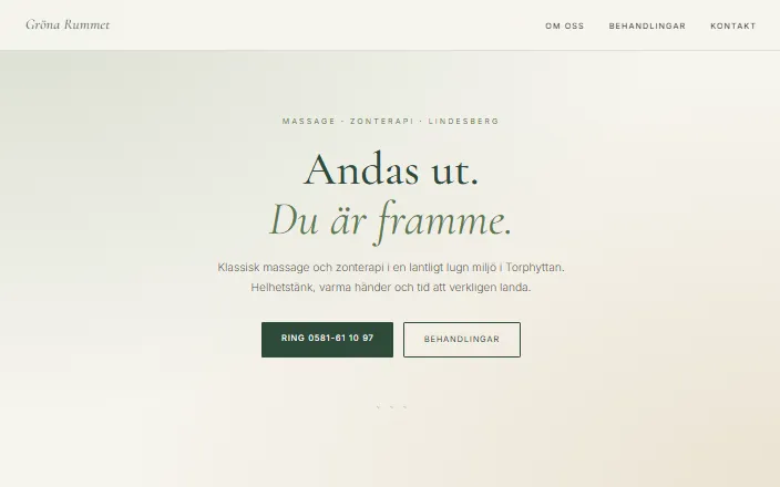 Skärmdump av Gröna Rummet Massage & Zonterapis hemsida