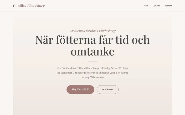 Skärmdump av Gunillas Fina Fötters hemsida