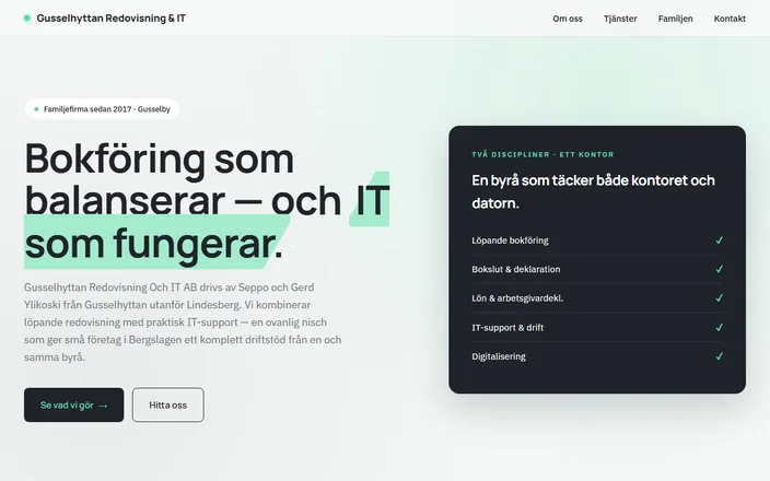 Skärmdump av Gusselhyttan Redovisning Och ITs hemsida
