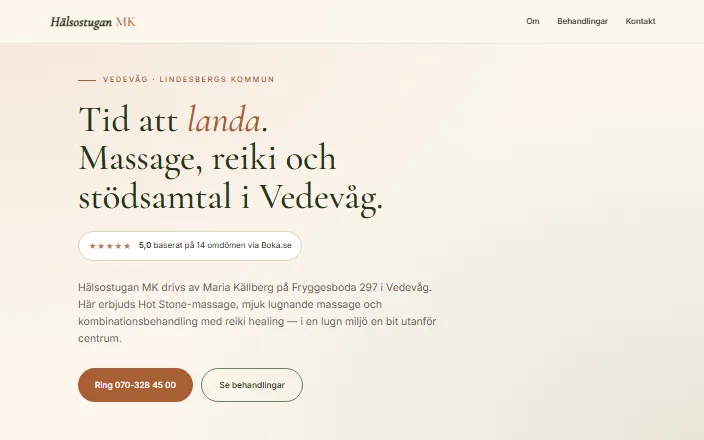 Skärmdump av Hälsostugan MKs hemsida