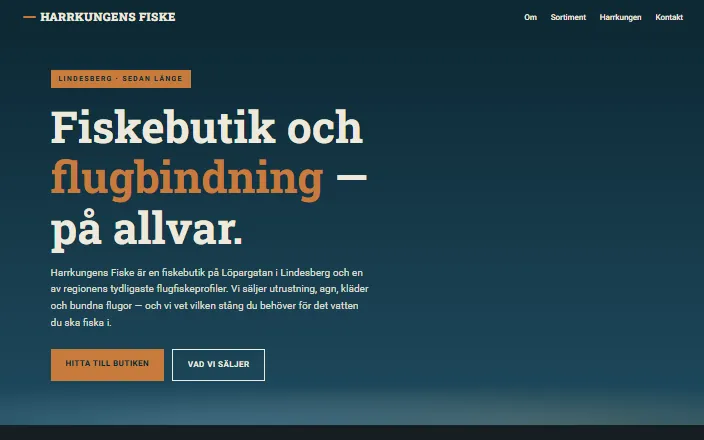 Skärmdump av Harrkungens Fiskes hemsida