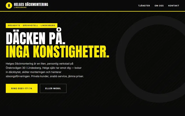 Skärmdump av Helges Däckmonterings hemsida