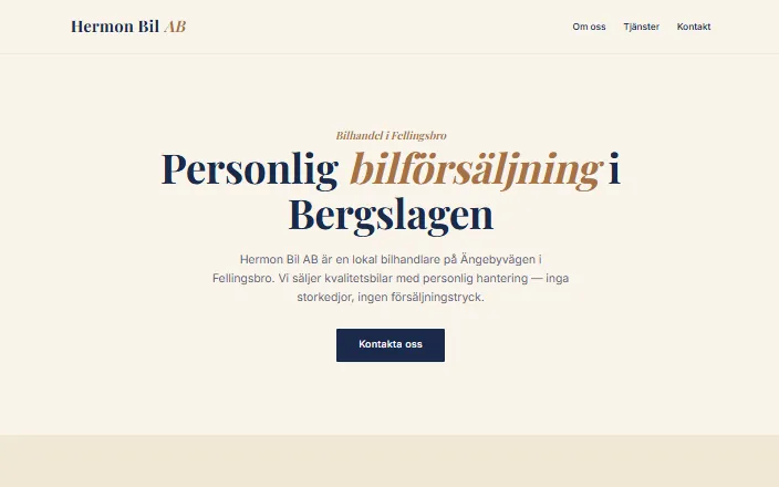 Skärmdump av Hermon Bil ABs hemsida