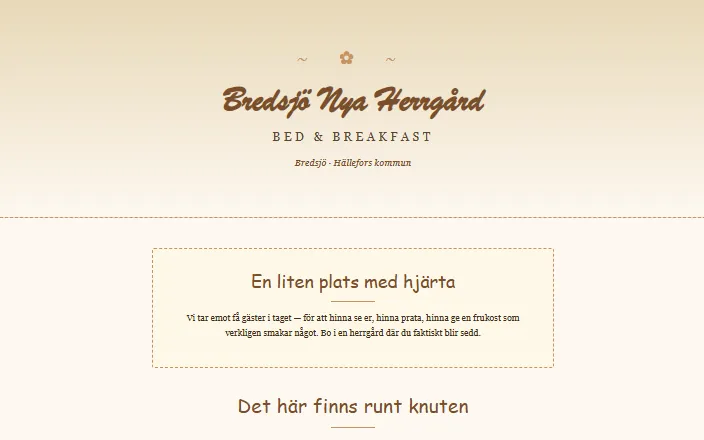 Skärmdump av Bredsjö Nya Herrgårds hemsida