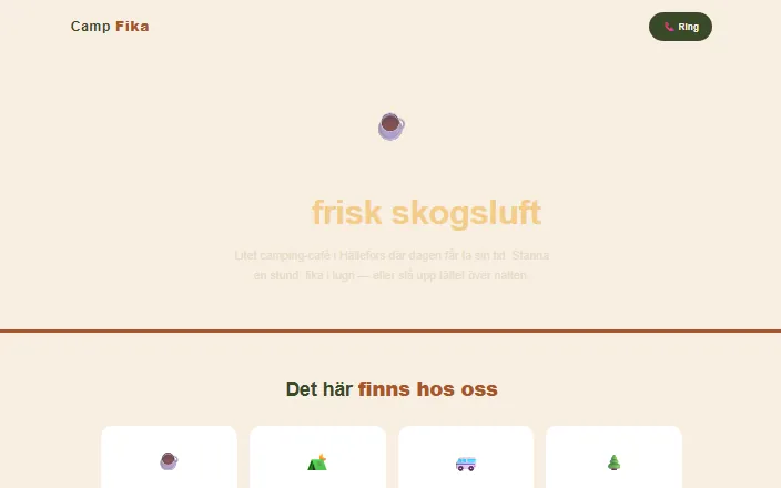 Skärmdump av Camp Fikas hemsida