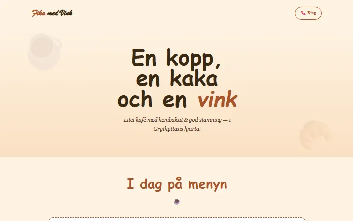 Skärmdump av Fika Med Vinks hemsida